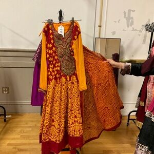 Vibrant Red and Orange Embroidered Dress
